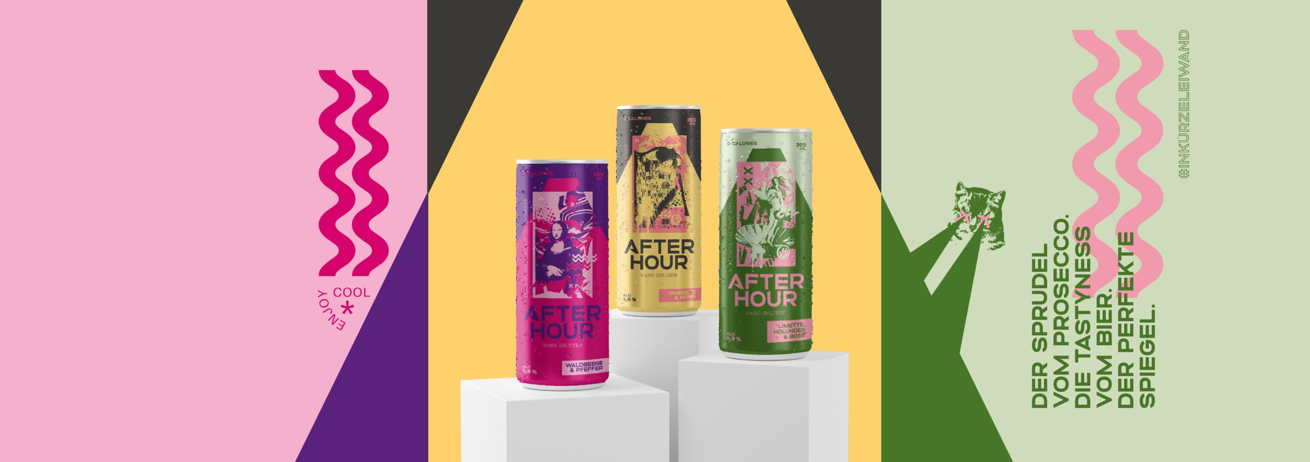 Schrilles buntes Hard Seltzer Dosen Packaging Design für AFTERHOUR DRINKS.